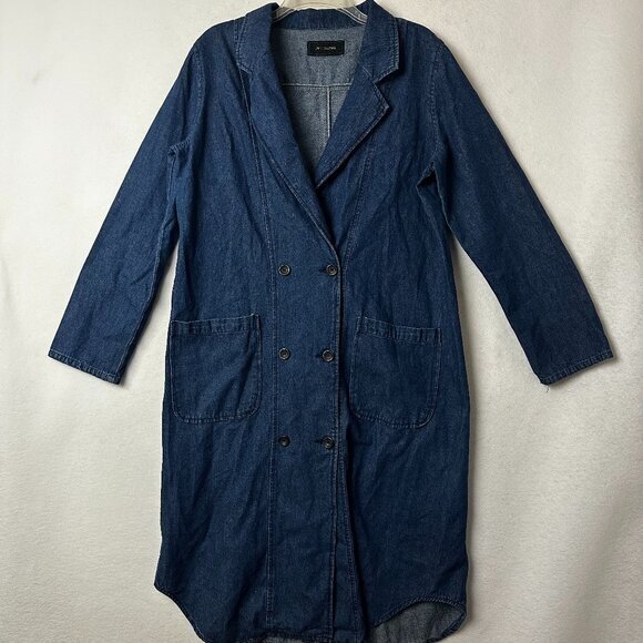 JW Signature jacket sz L Long Denim Jean Trench VTG‎ Double Breasted Pockets - Picture 1 of 7